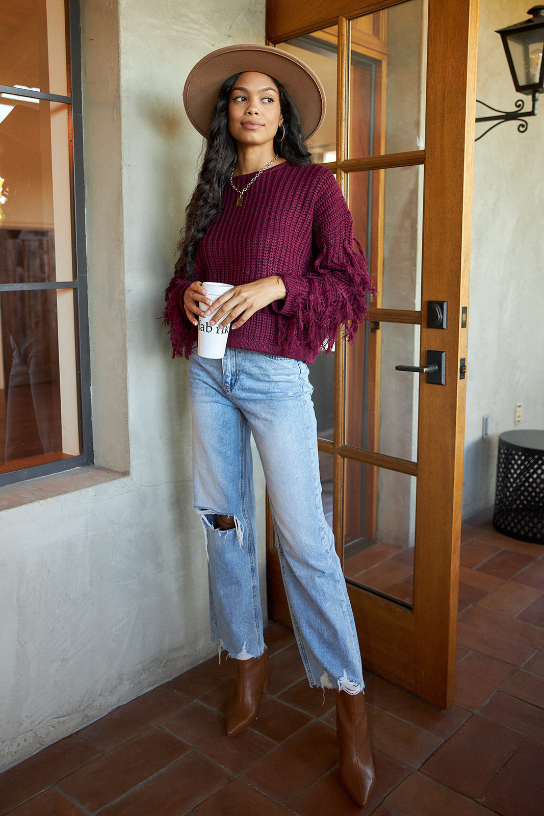 Rennon Fringed Sleeve Sweater