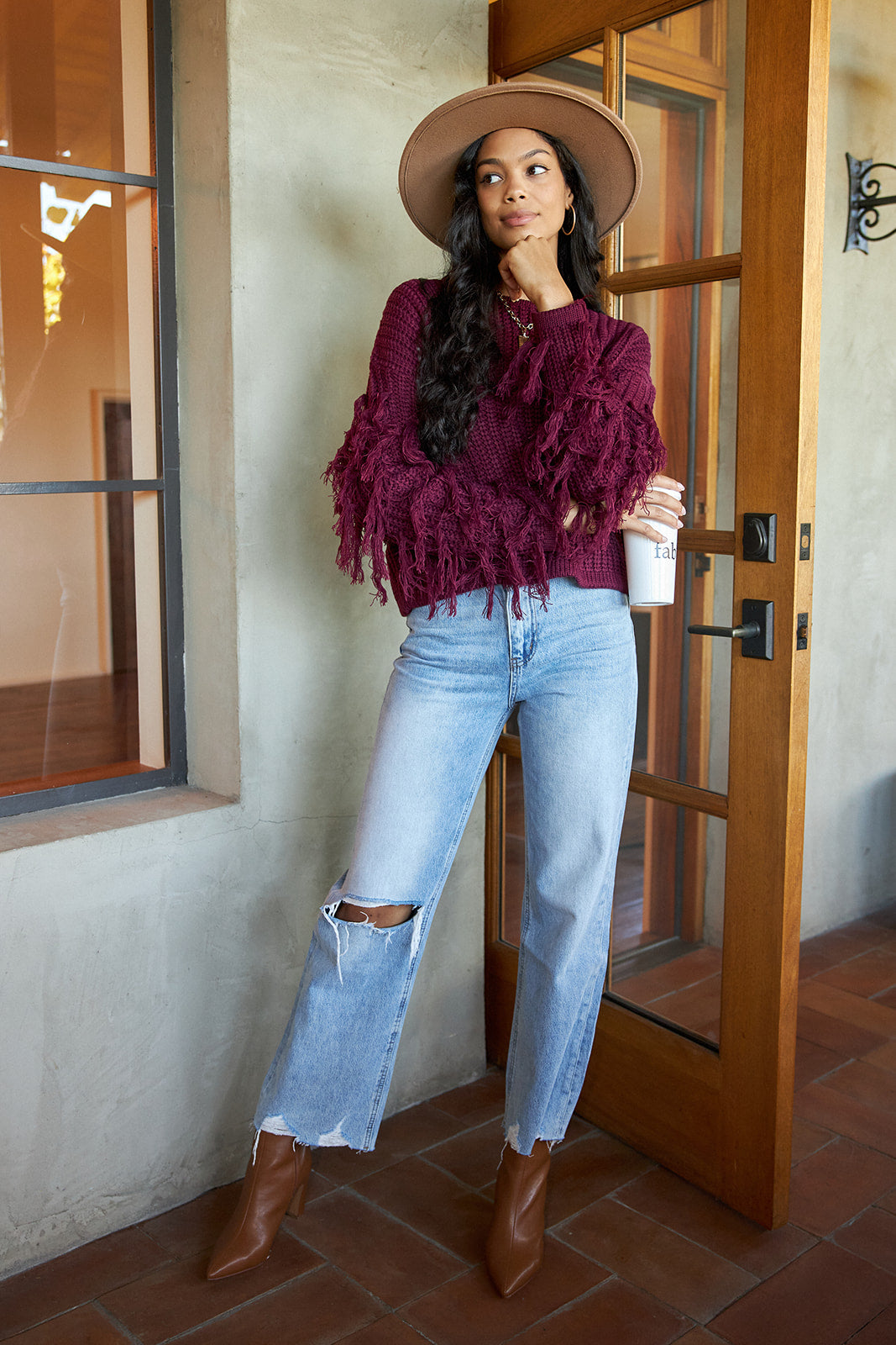 Rennon Fringed Sleeve Sweater
