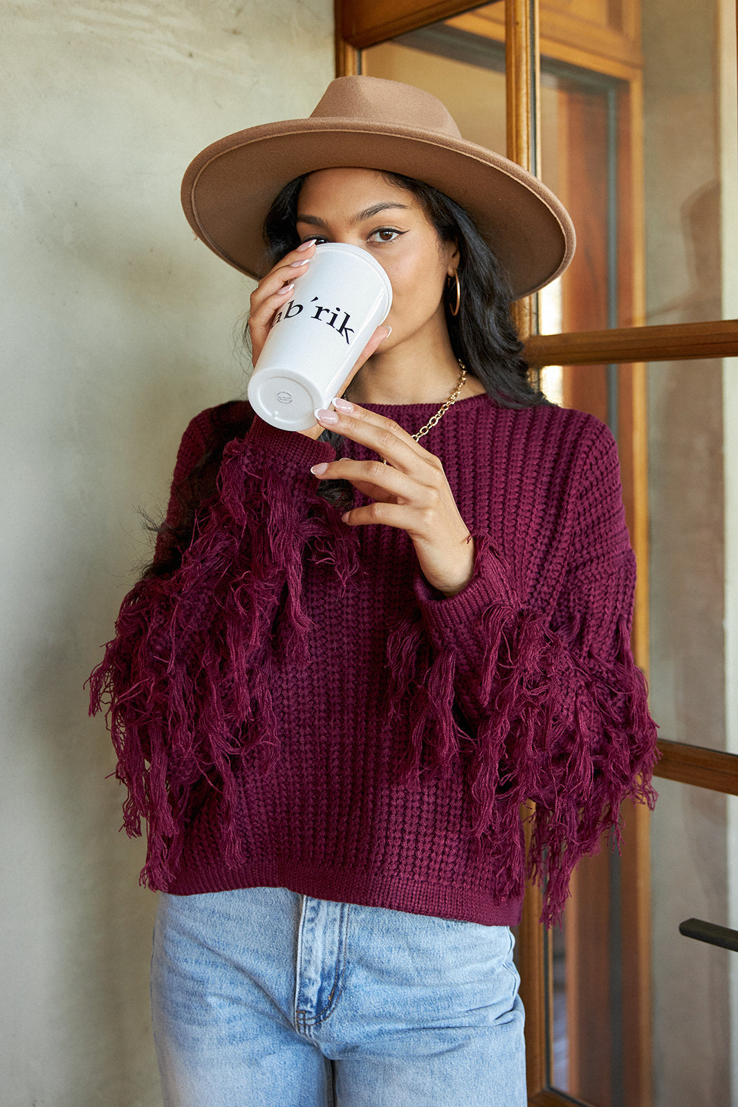 Rennon Fringed Sleeve Sweater