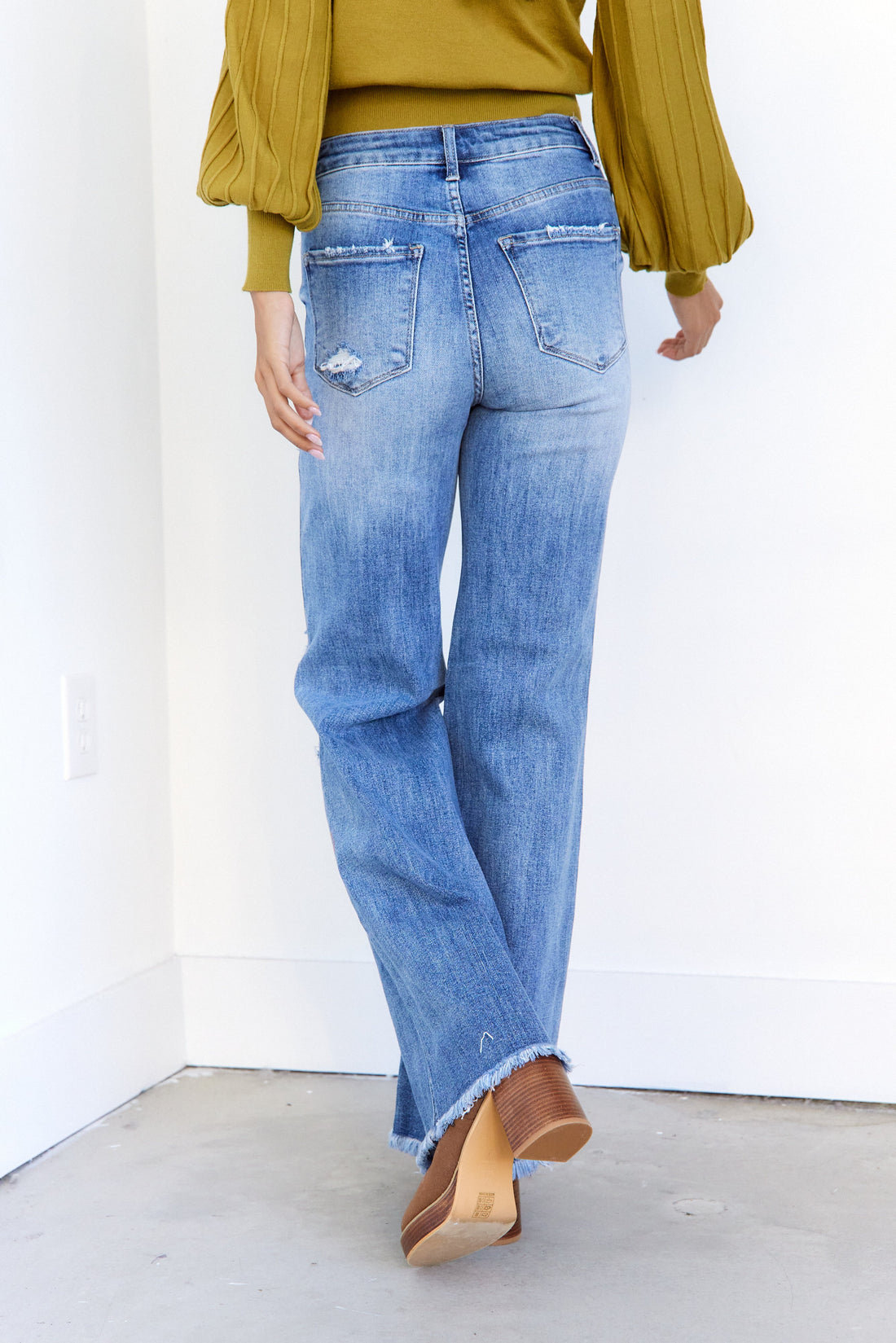Penny Distressed Raw Hem Flare Jeans
