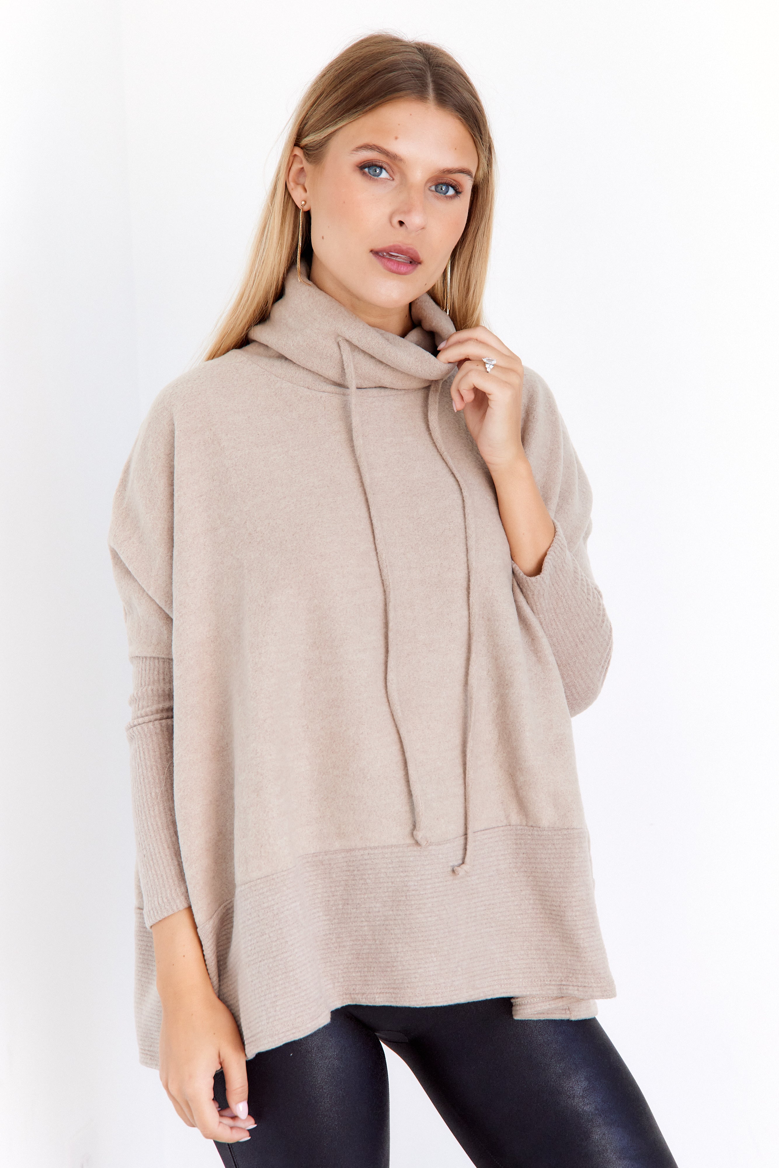 Lana Drawstring Cowl Neck Sweater