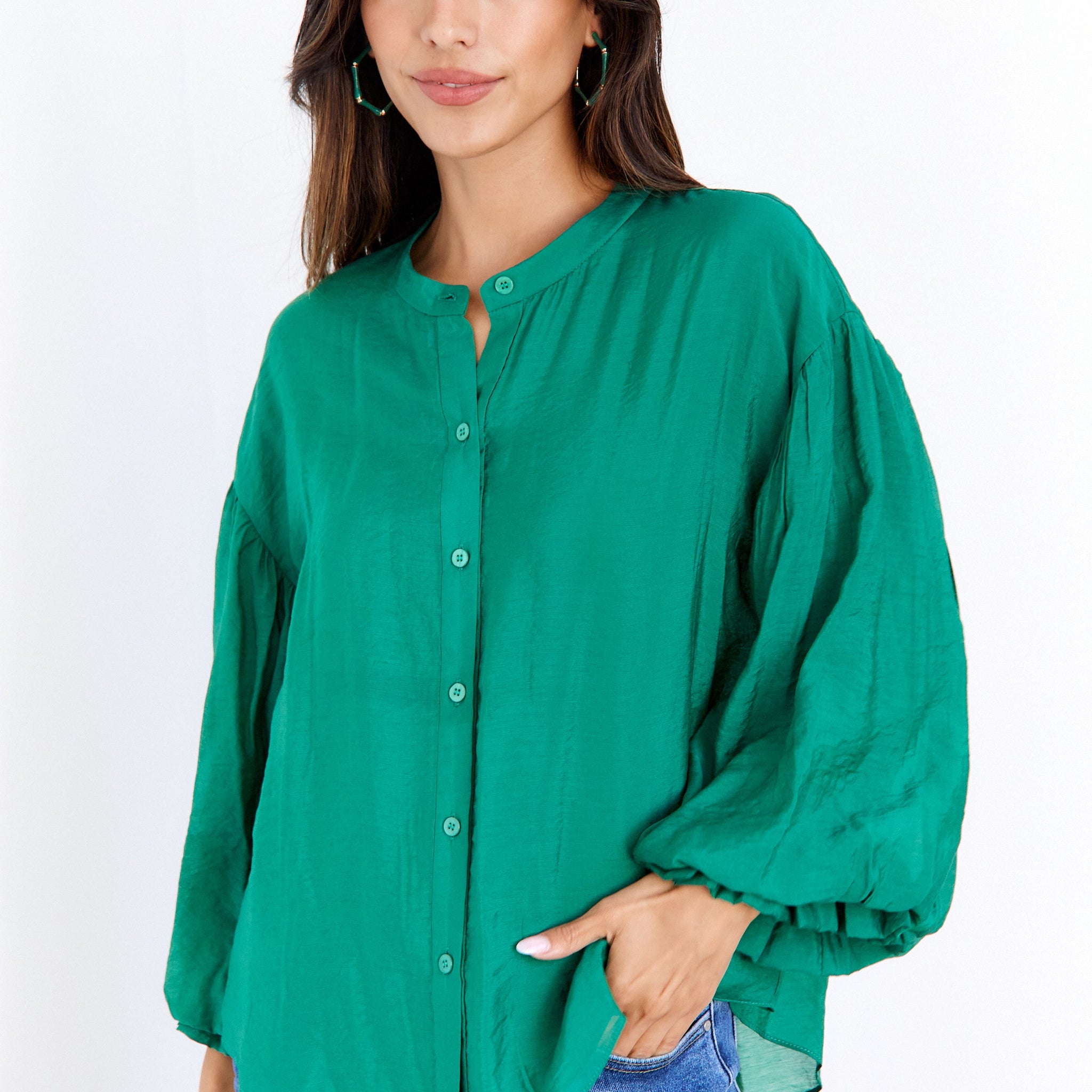 SALE Pax Button Front Woven Blouse