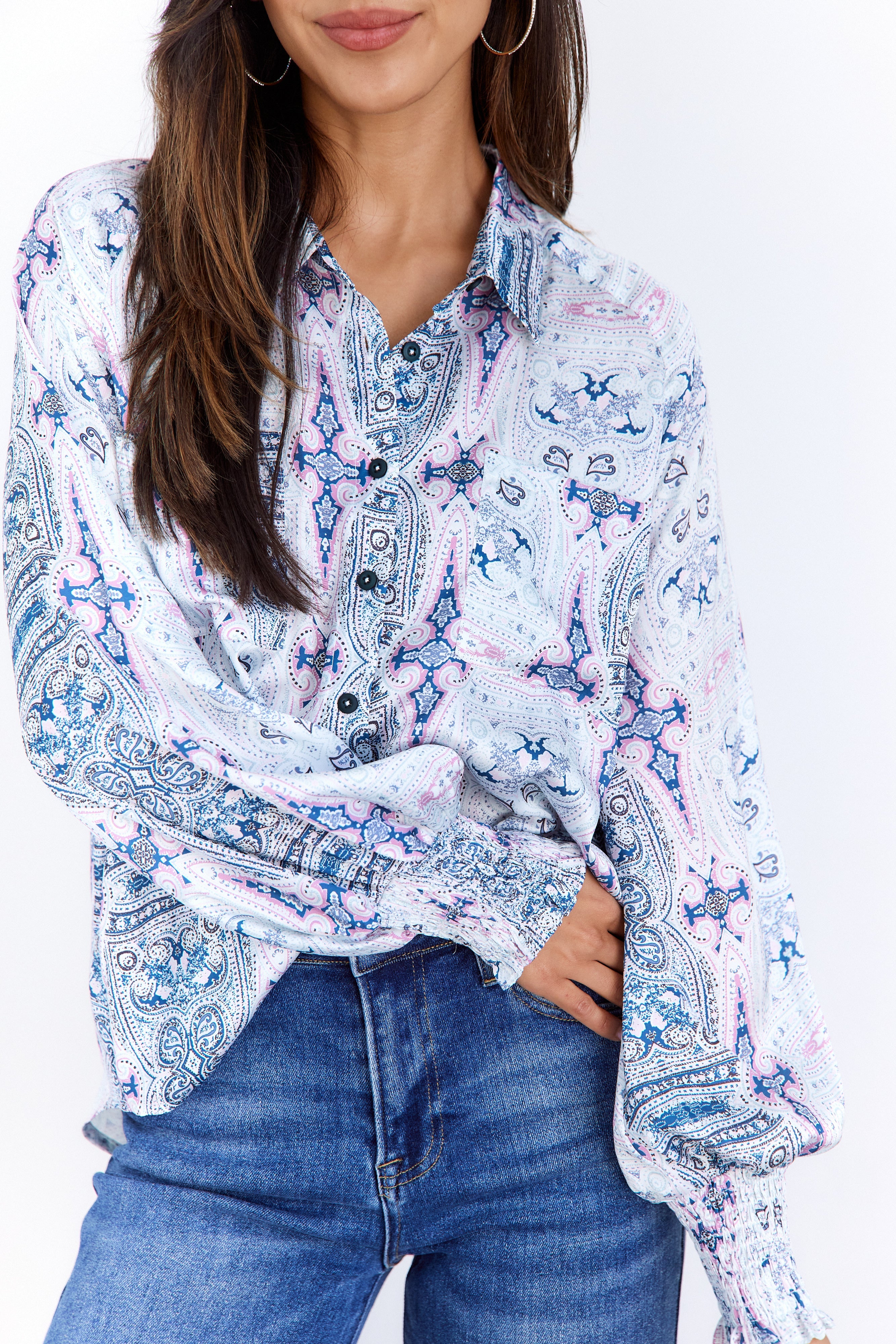 SALE - Ashton Printed Button Down Top