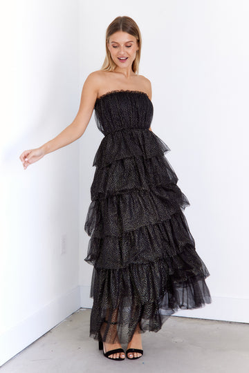 SALE - Porsha Tiered Gold Dot Tulle Dress