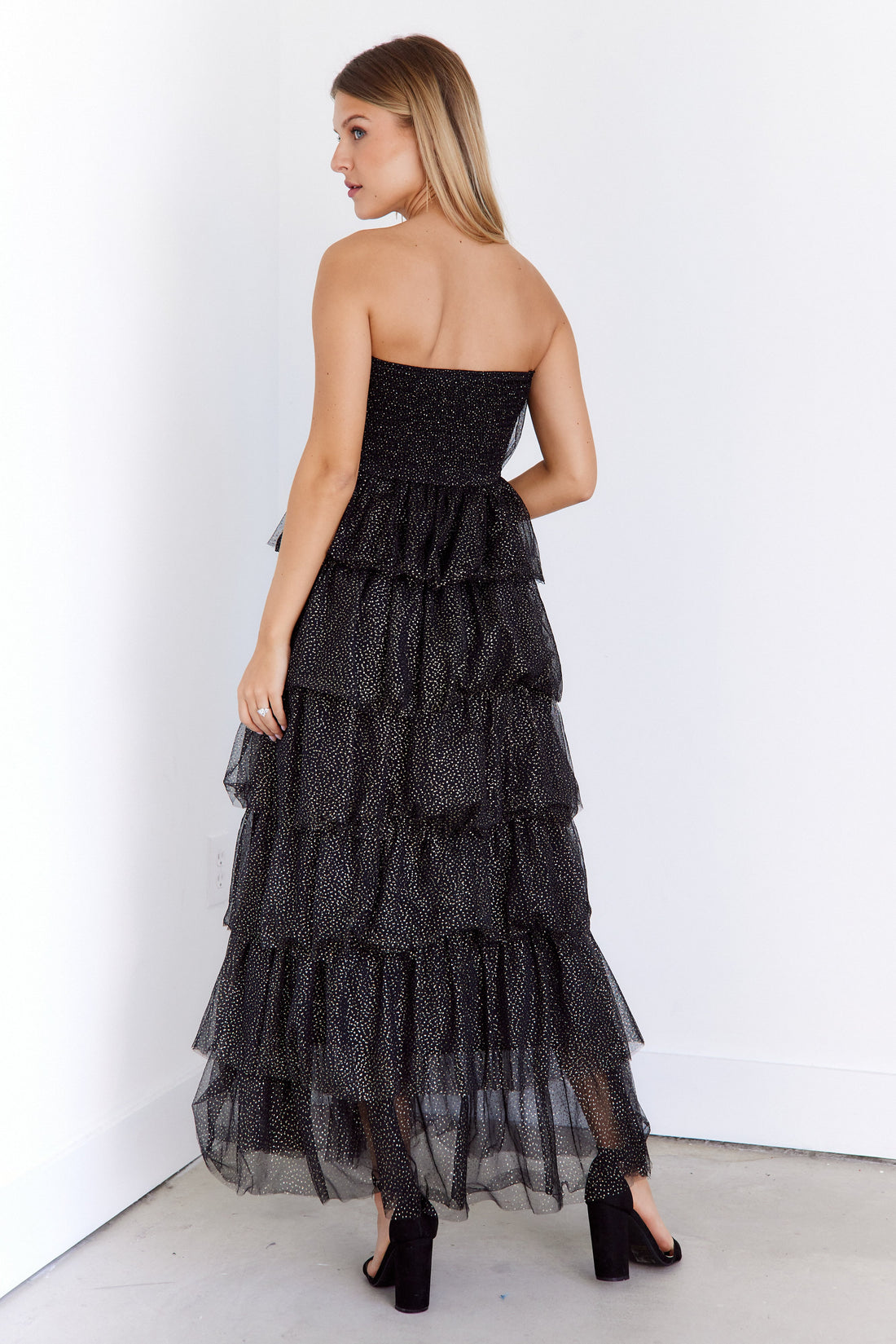 SALE - Porsha Tiered Gold Dot Tulle Dress
