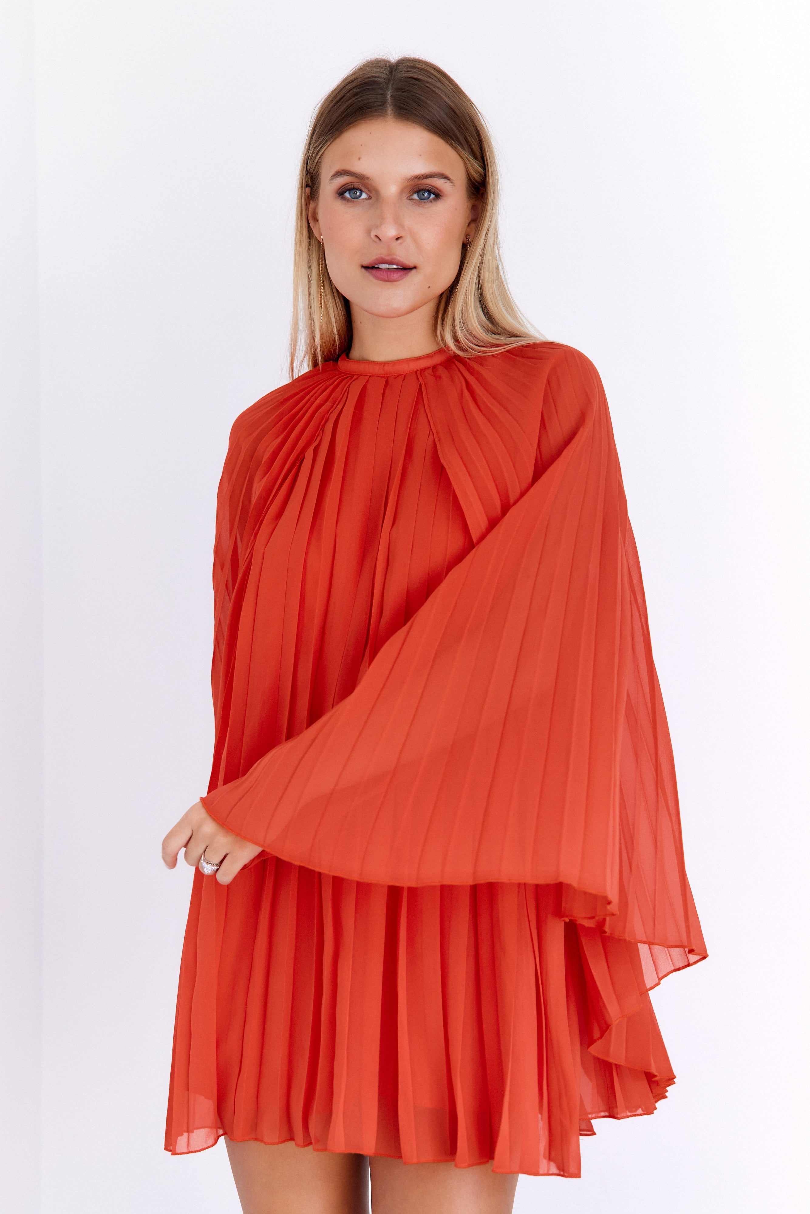 SALE - Helena Pleated Cape Mini Dress