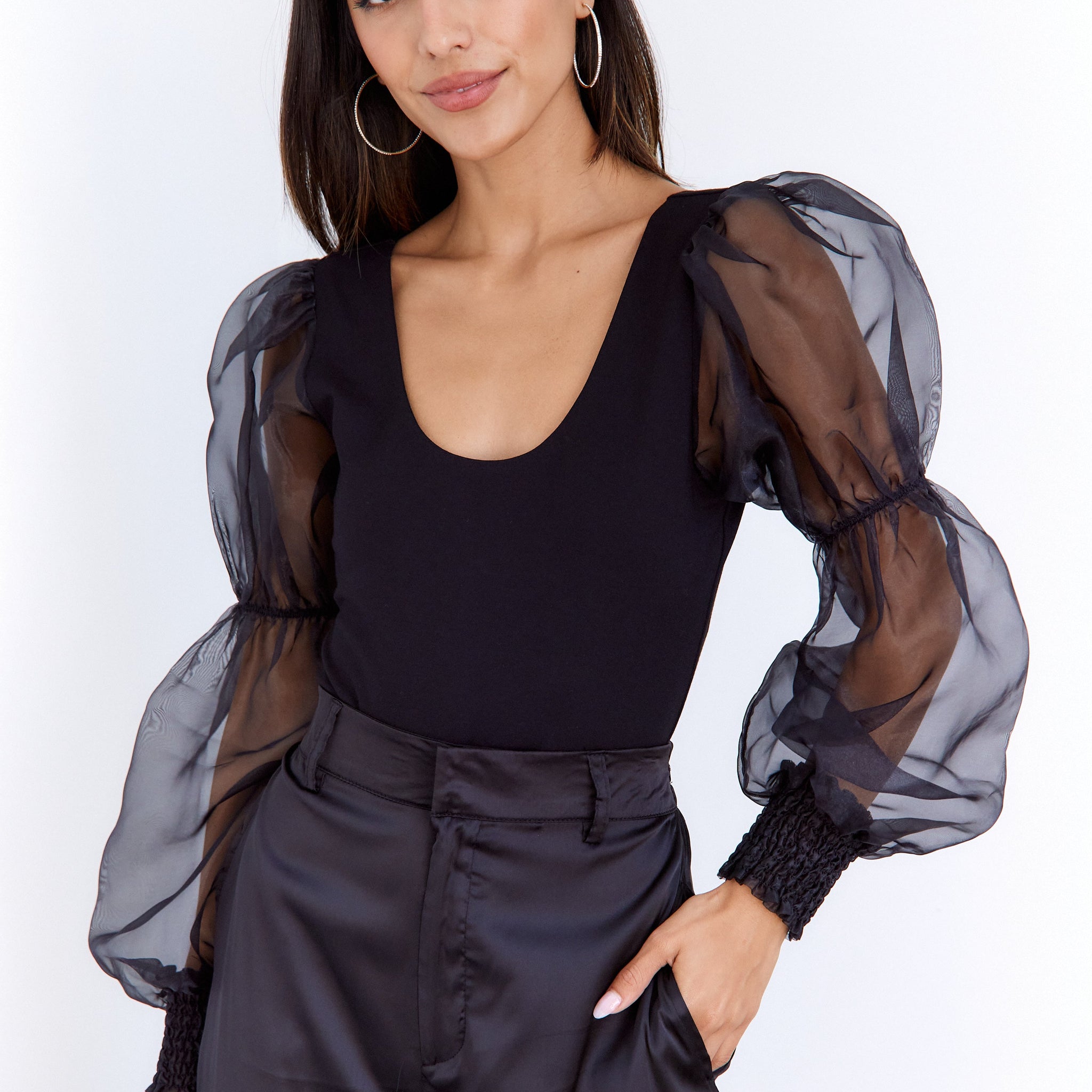 Aneesa Sheer Puff Sleeve Bodysuit