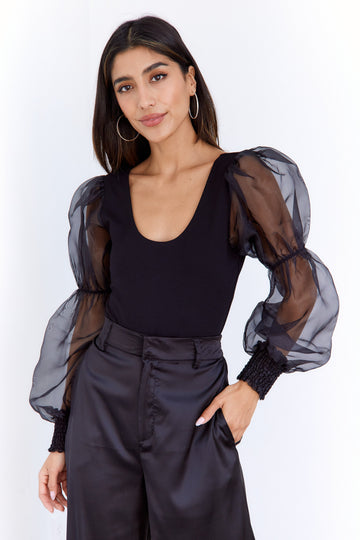 Aneesa Sheer Puff Sleeve Bodysuit