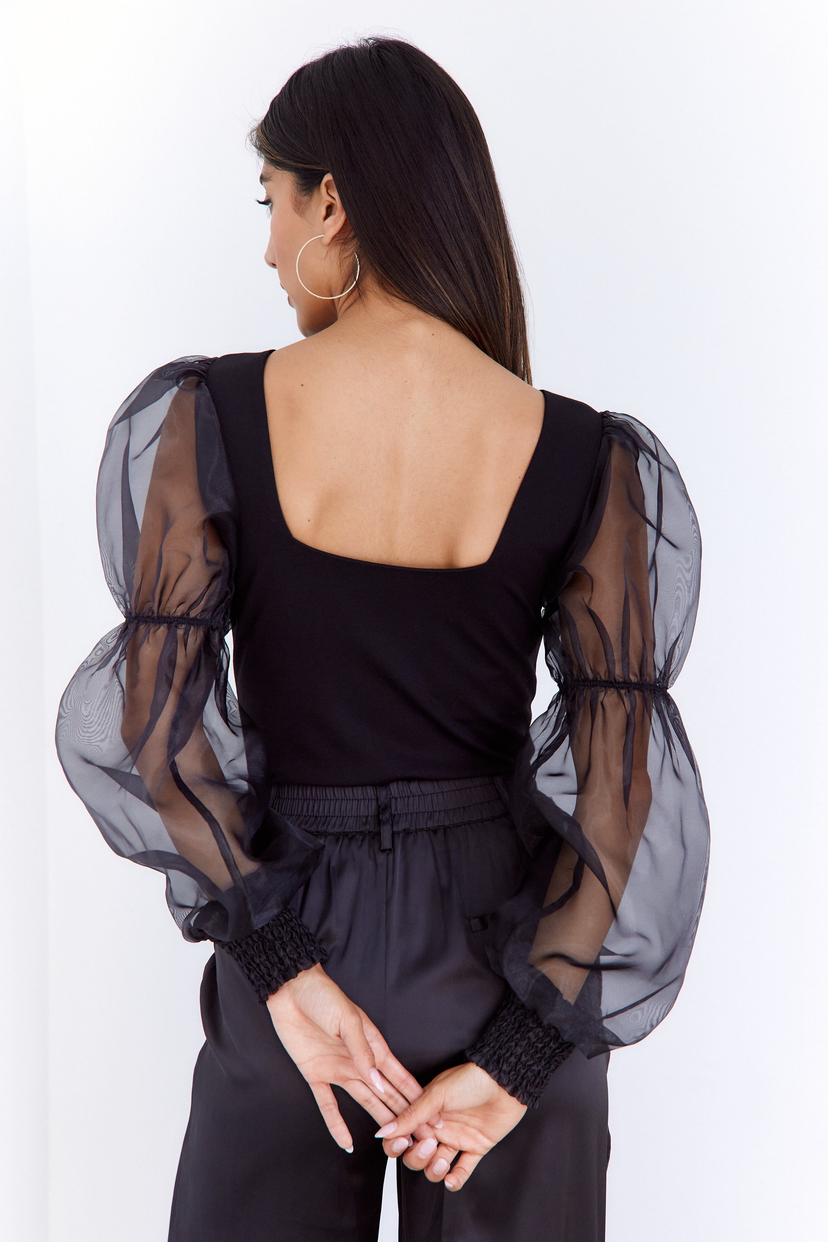 Aneesa Sheer Puff Sleeve Bodysuit
