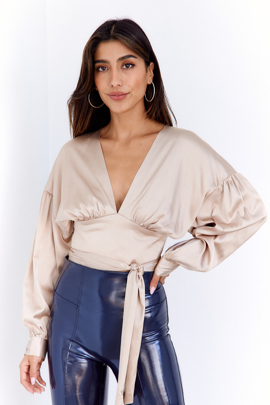 SALE- June V Neck Tie Back Blouse