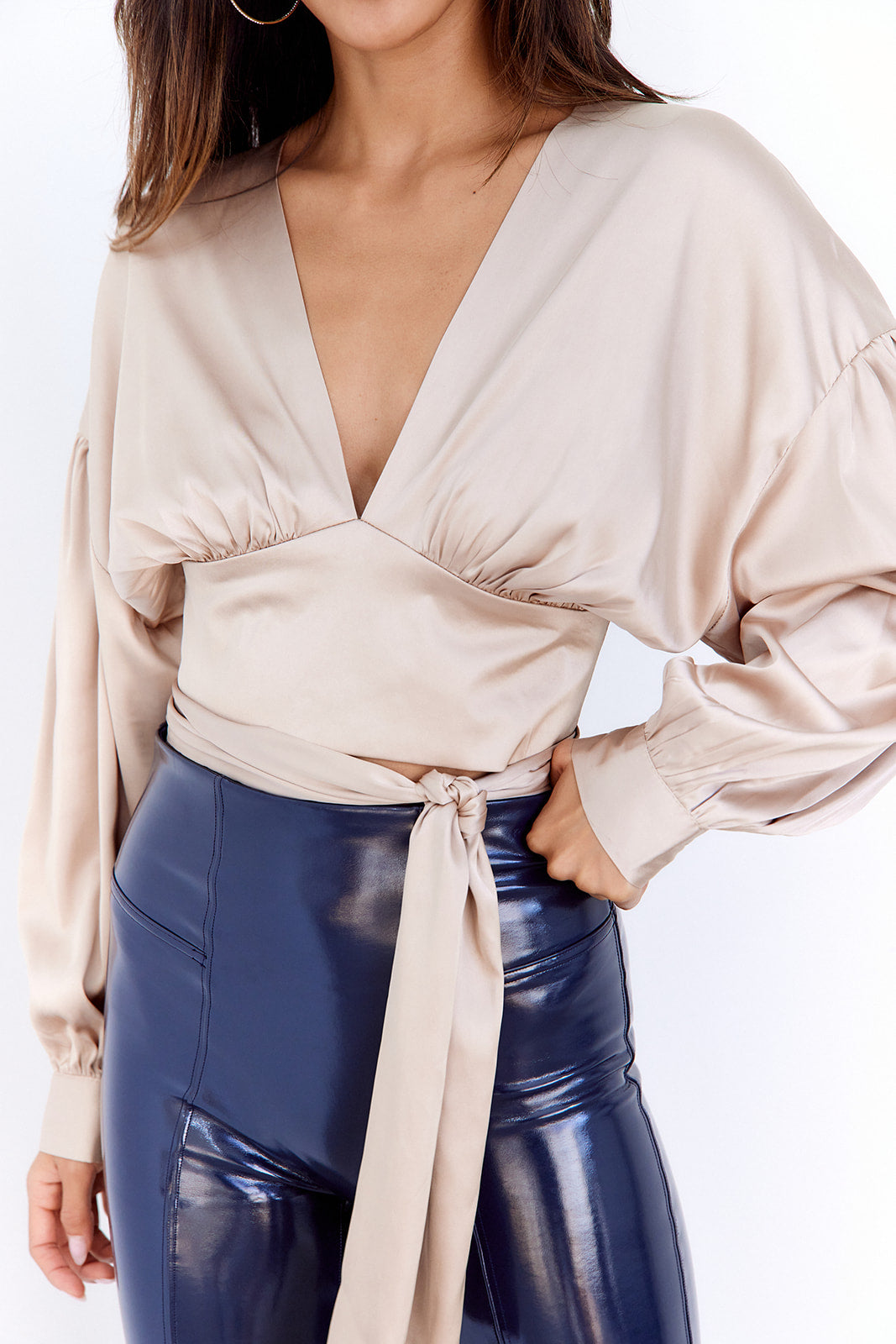 SALE- June V Neck Tie Back Blouse