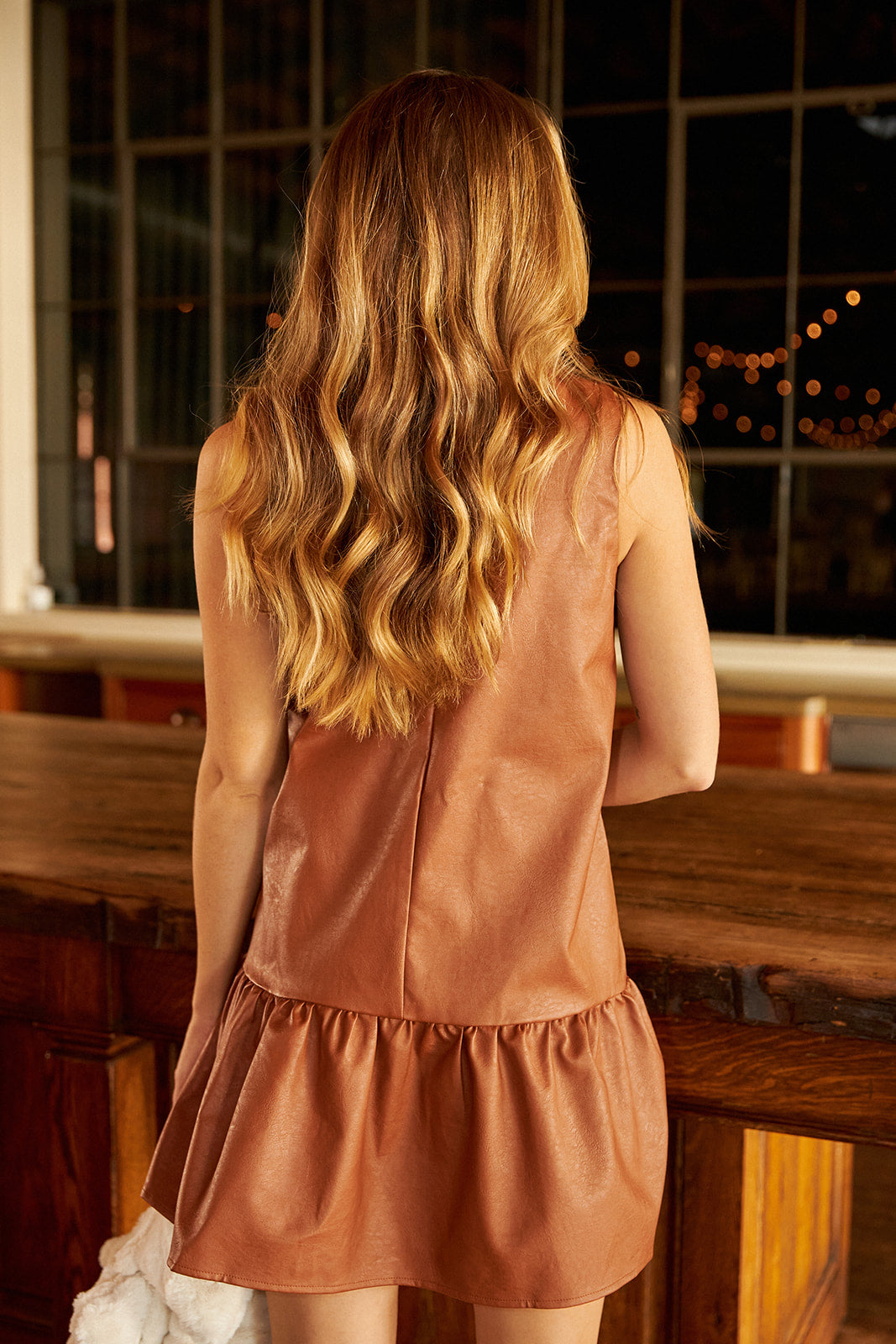 Kinzi Faux Leather Drop Waist Dress