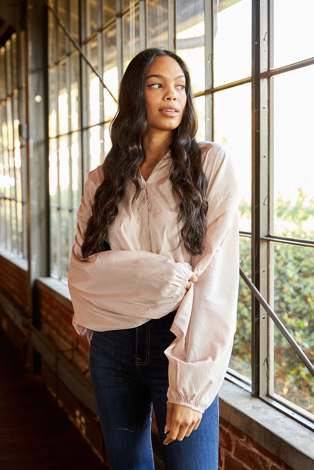 Jozlyn Pleated Long Sleeve Blouse
