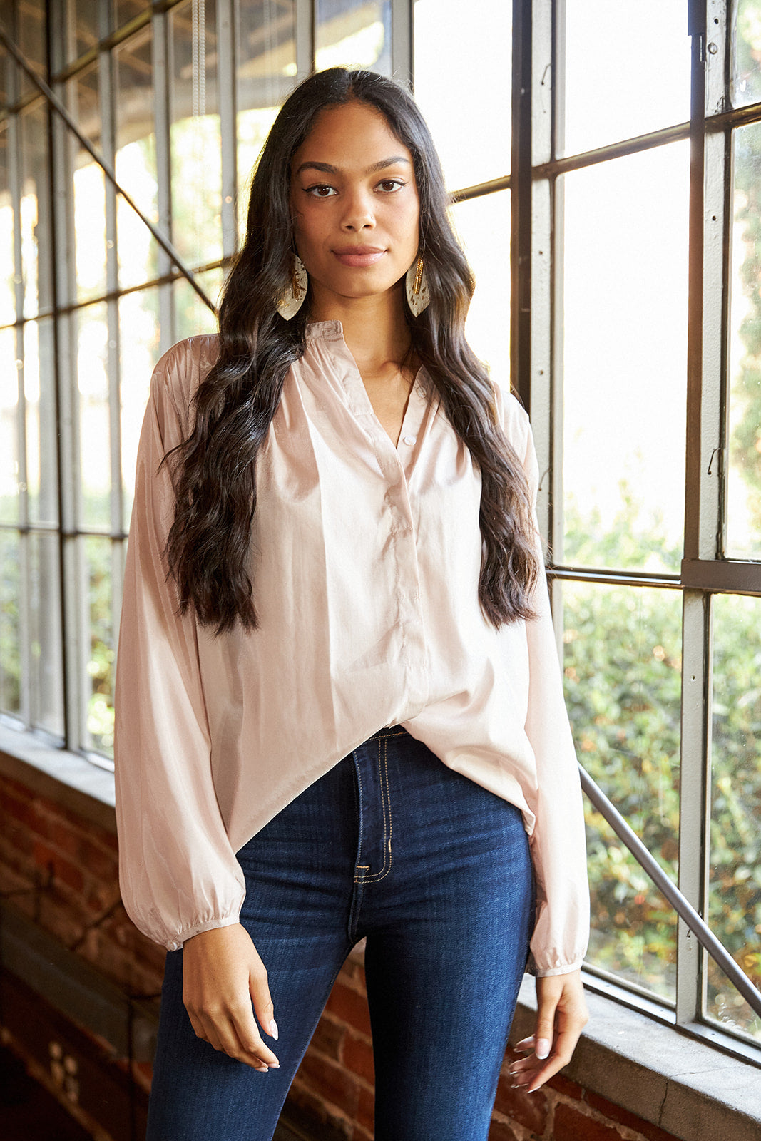 Jozlyn Pleated Long Sleeve Blouse