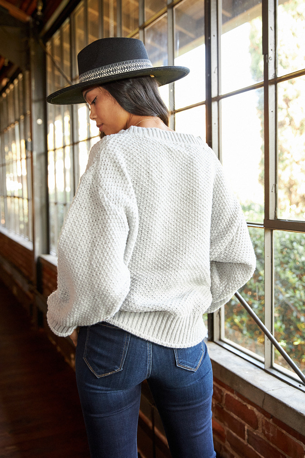 Kelsea V Neck Ribbed Hem Sweater