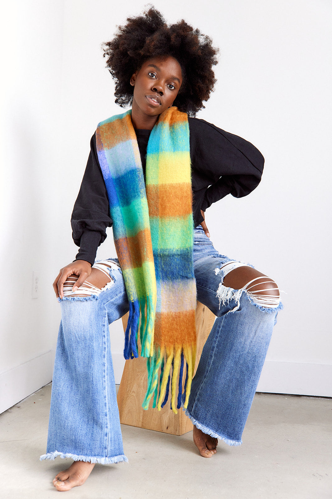 Conner Super Soft Multi Plaid Fringe Scarf