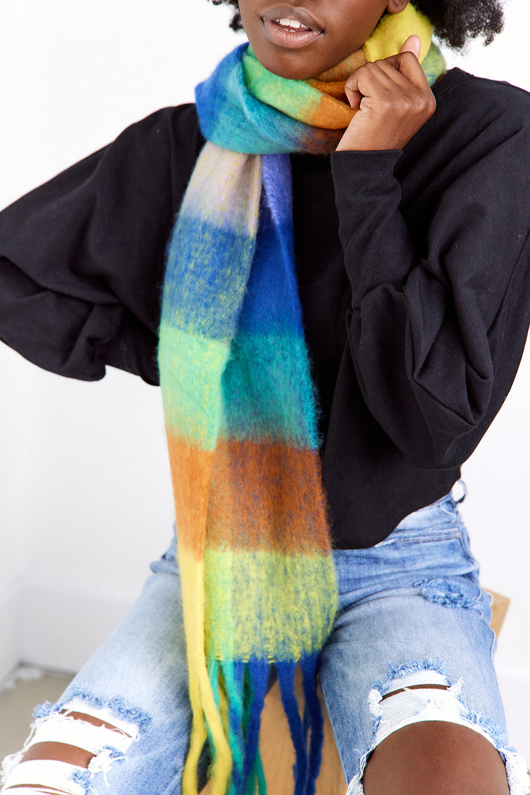 Conner Super Soft Multi Plaid Fringe Scarf