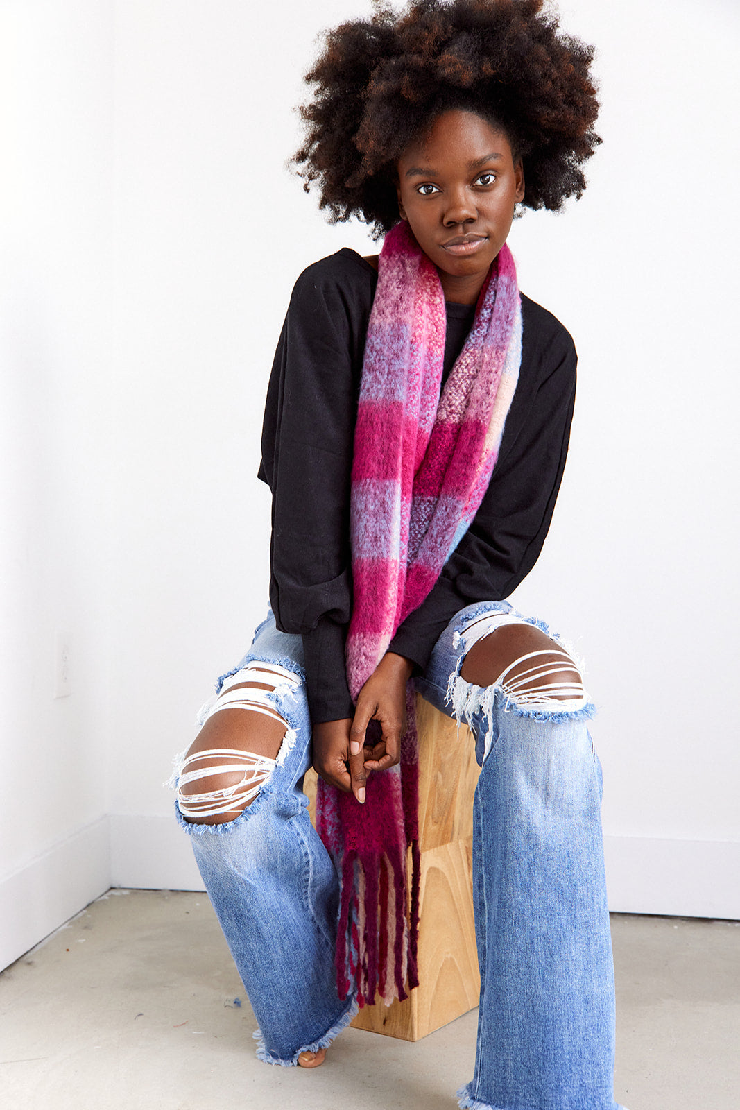 Myra Super Soft Plaid Fringe Scarf