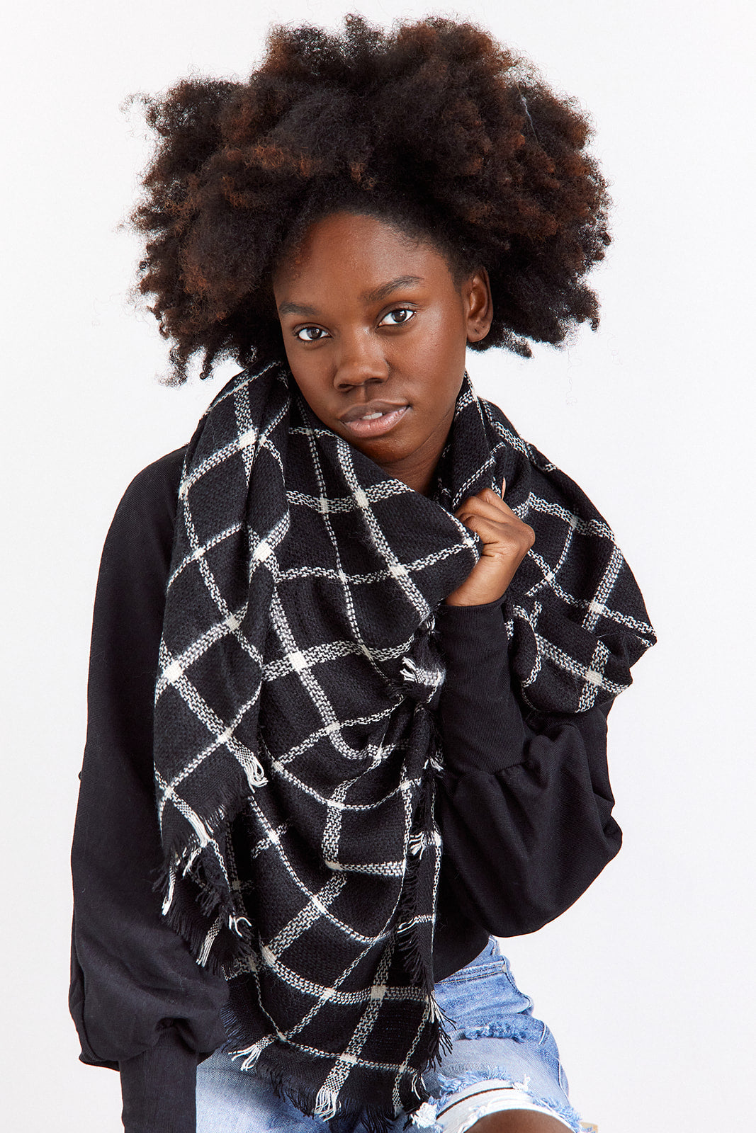 Margie Oversized Plaid Fringe Scarf