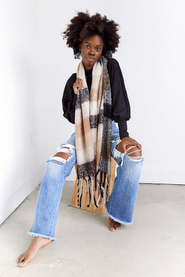 Myra Super Soft Plaid Fringe Scarf