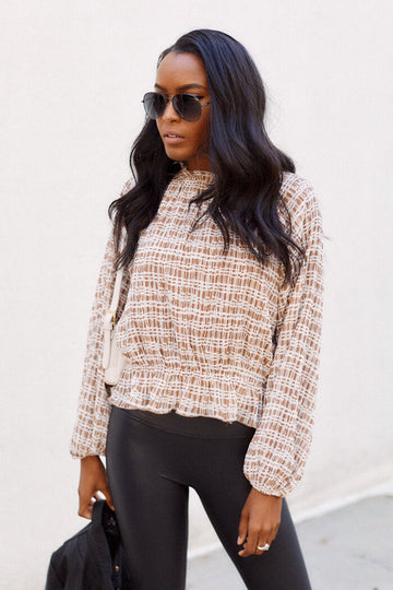 Maris Smocked Waist Plaid Blouse