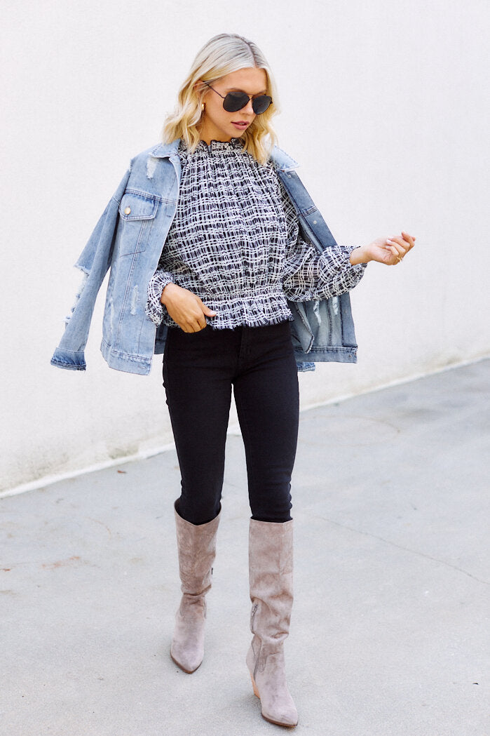 Maris Smocked Waist Plaid Blouse