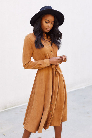 Irving Button Down Suede Midi Dress