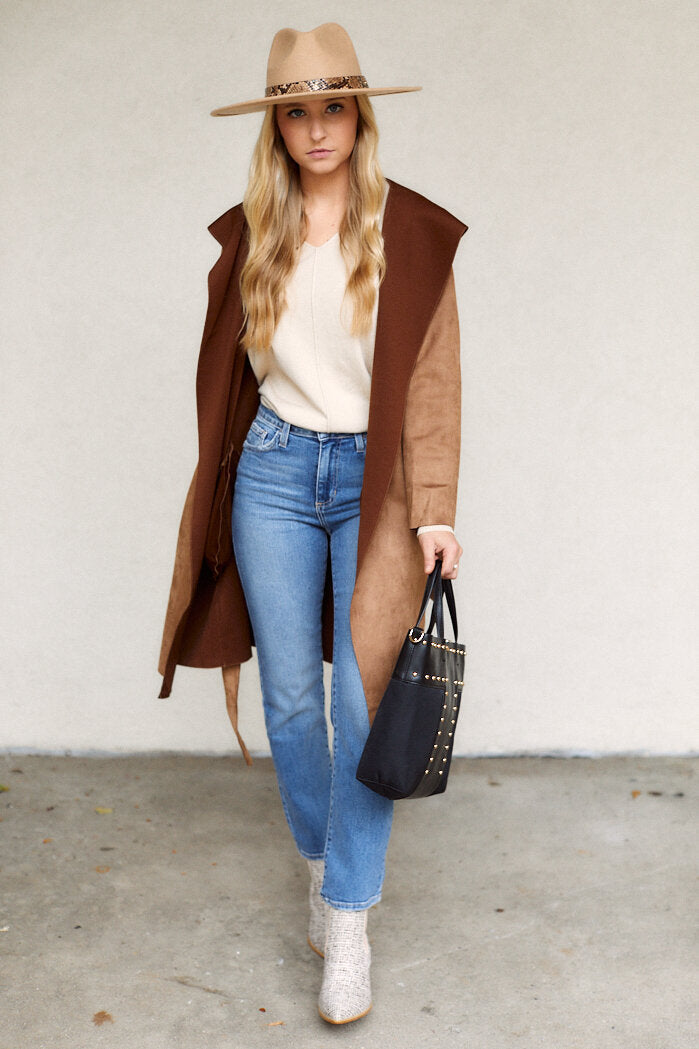 Patia Faux Suede Belted Coat