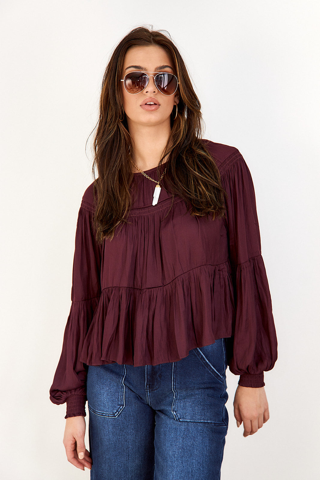 Micki Pleated Long Sleeve Blouse