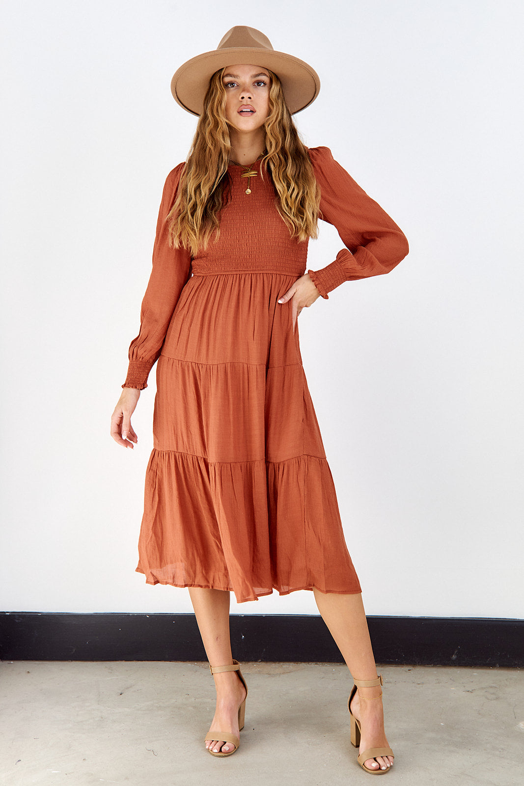 Malen Smocked Midi Dress