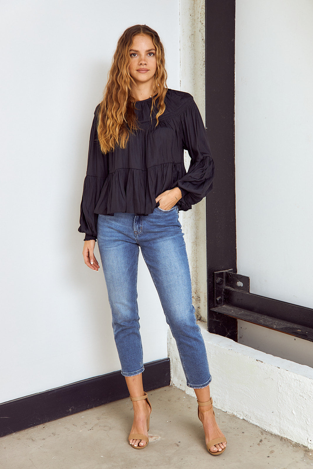 Micki Pleated Long Sleeve Blouse