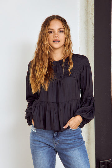 Micki Pleated Long Sleeve Blouse