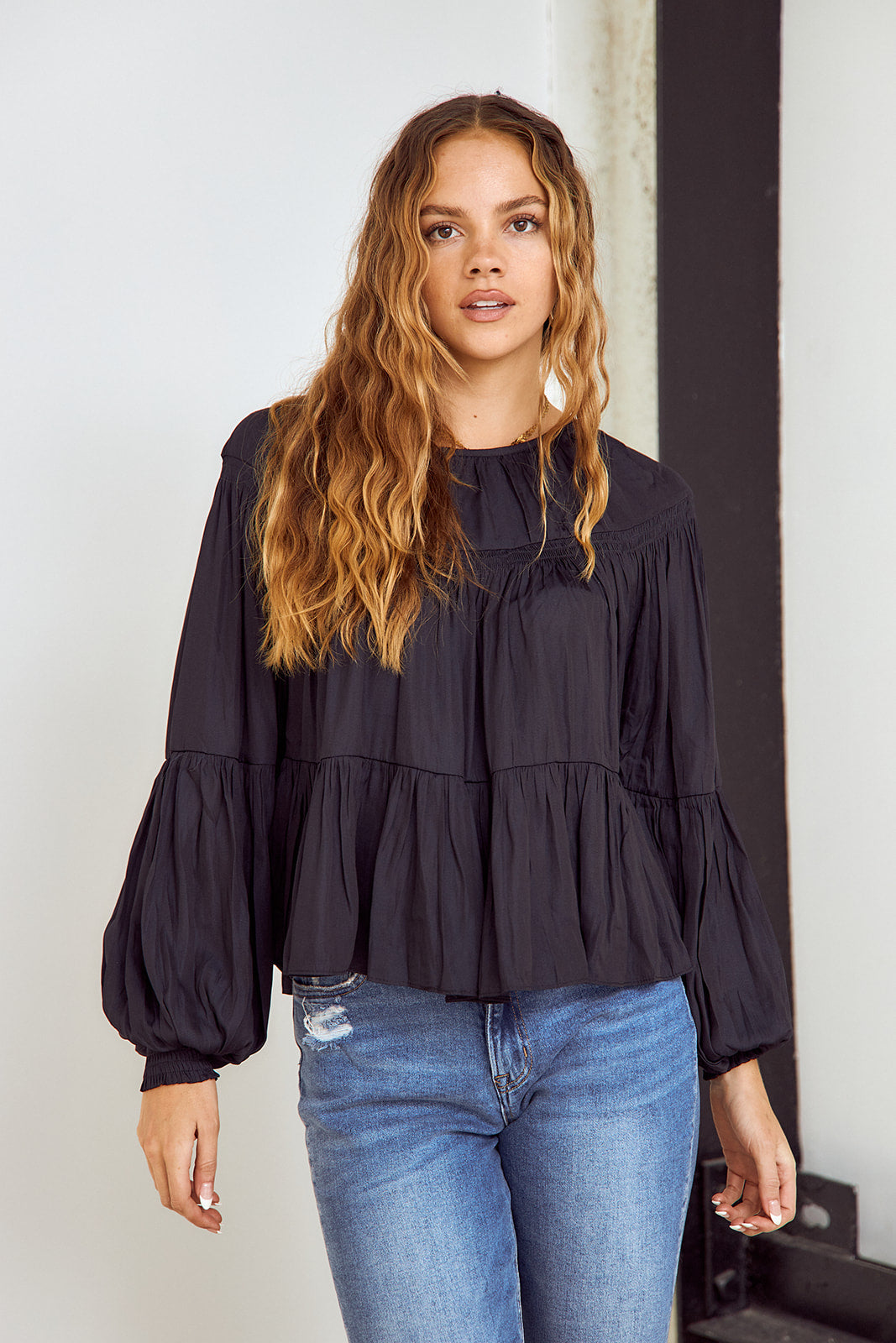 Micki Pleated Long Sleeve Blouse