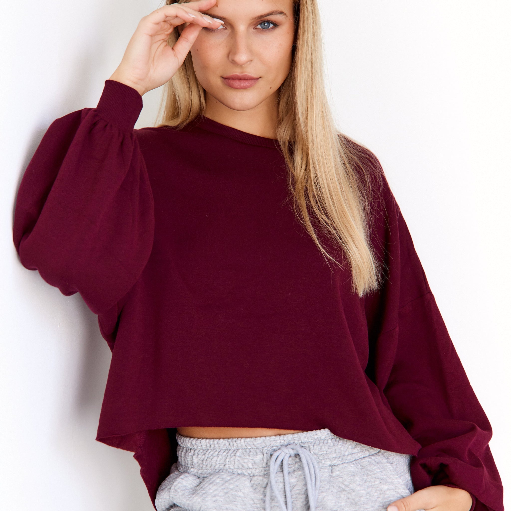 SALE - Bianca Cropped Balloon Sleeve Sweatshirt