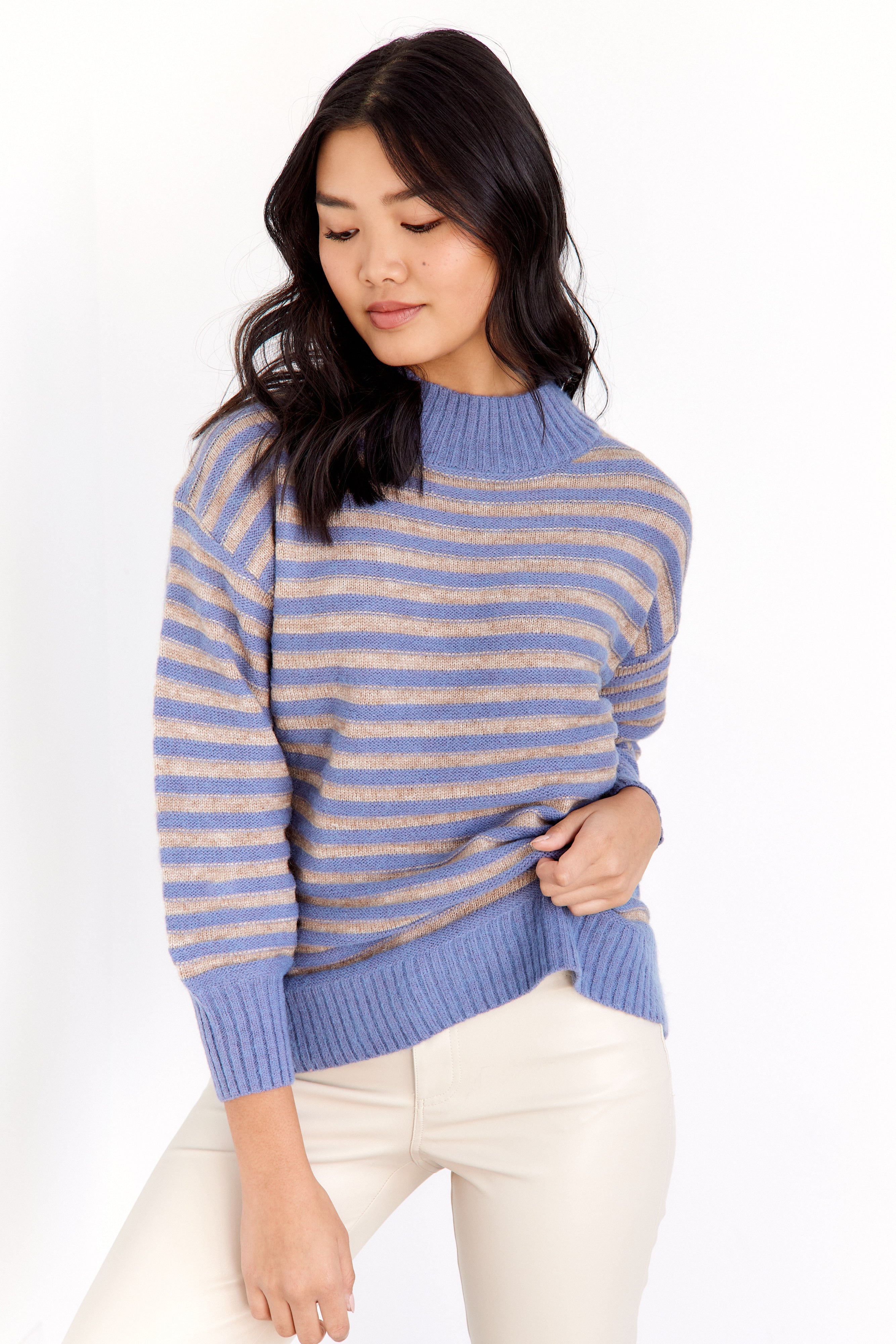 SALE - Stella Mock Neck Striped Sweater