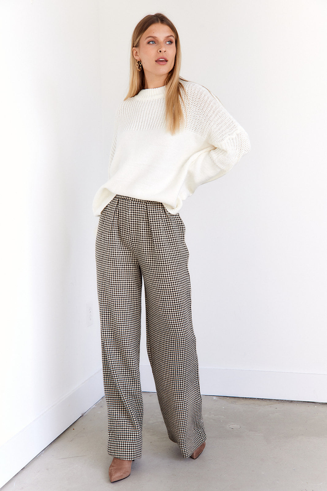 SALE - Juni Houndstooth High Waisted Trouser Pants