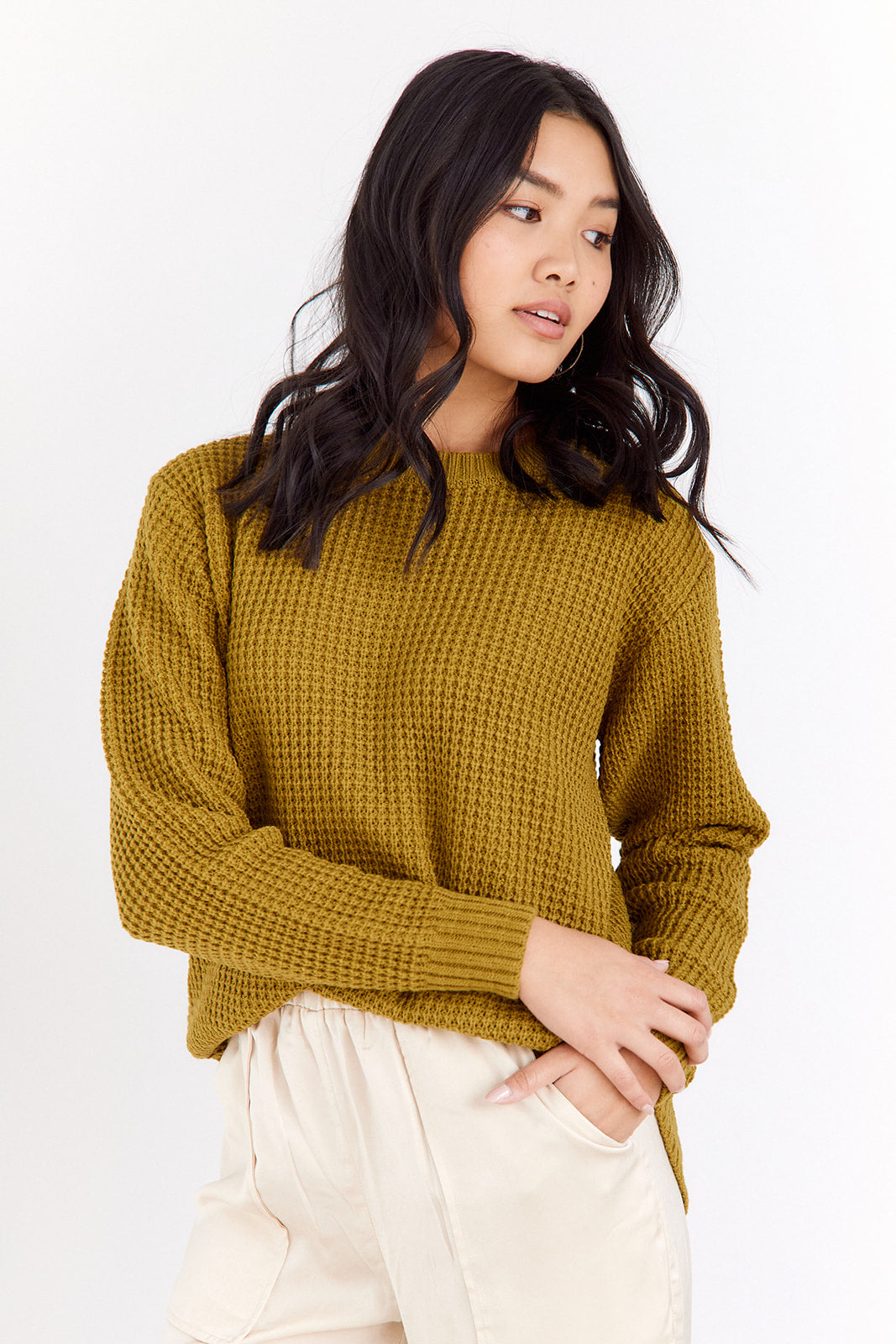 SALE - Drew Waffle Knit Crew Neck Sweater