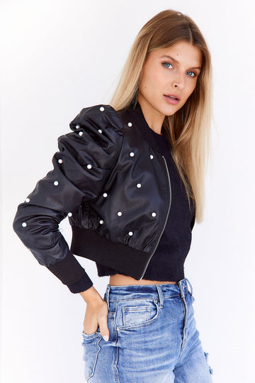 SALE - Adele Pearl Faux Leather Jacket