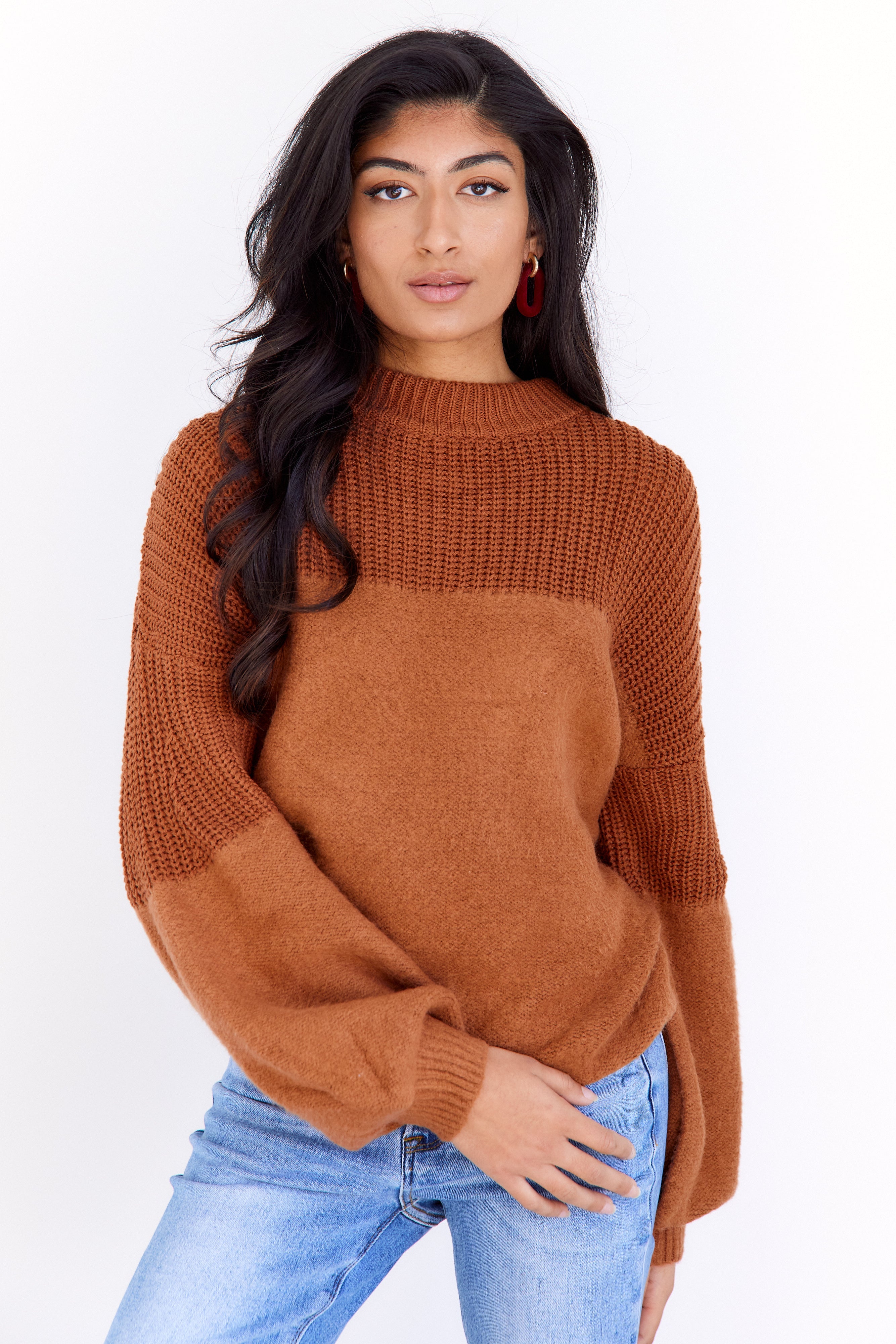SALE - Cara Mixed Stitch Mock Neck Sweater