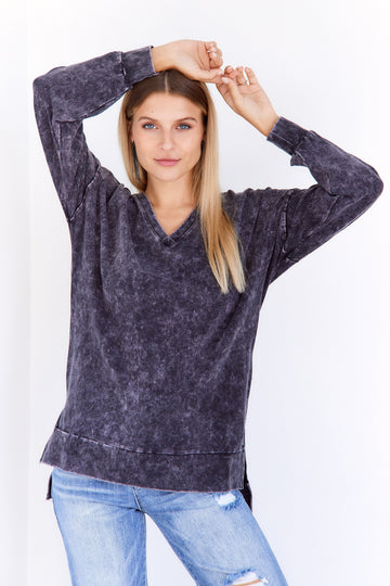 SALE - Rhea Mineral Wash V-Neck Sweatshirt