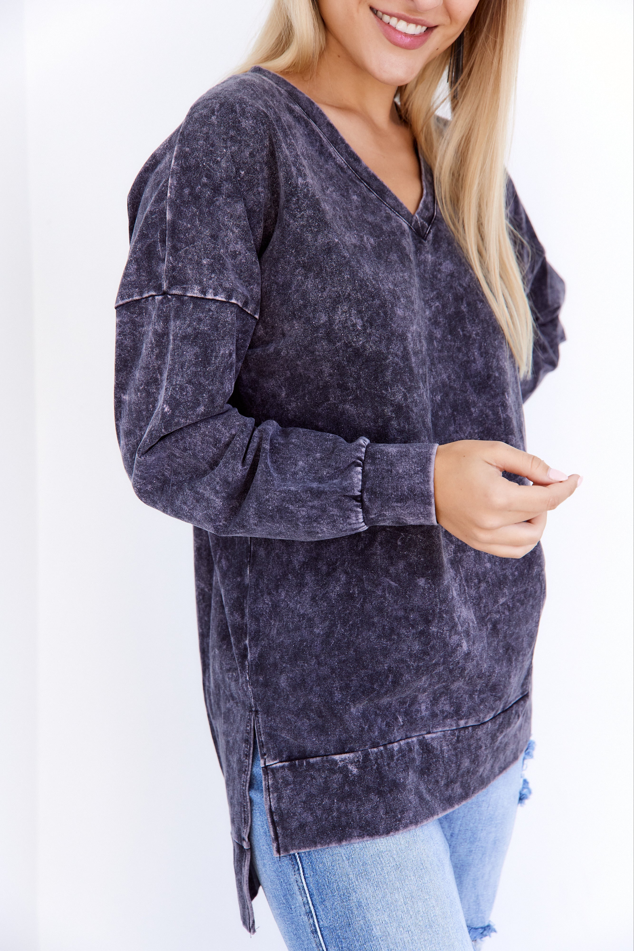 SALE - Rhea Mineral Wash V-Neck Sweatshirt