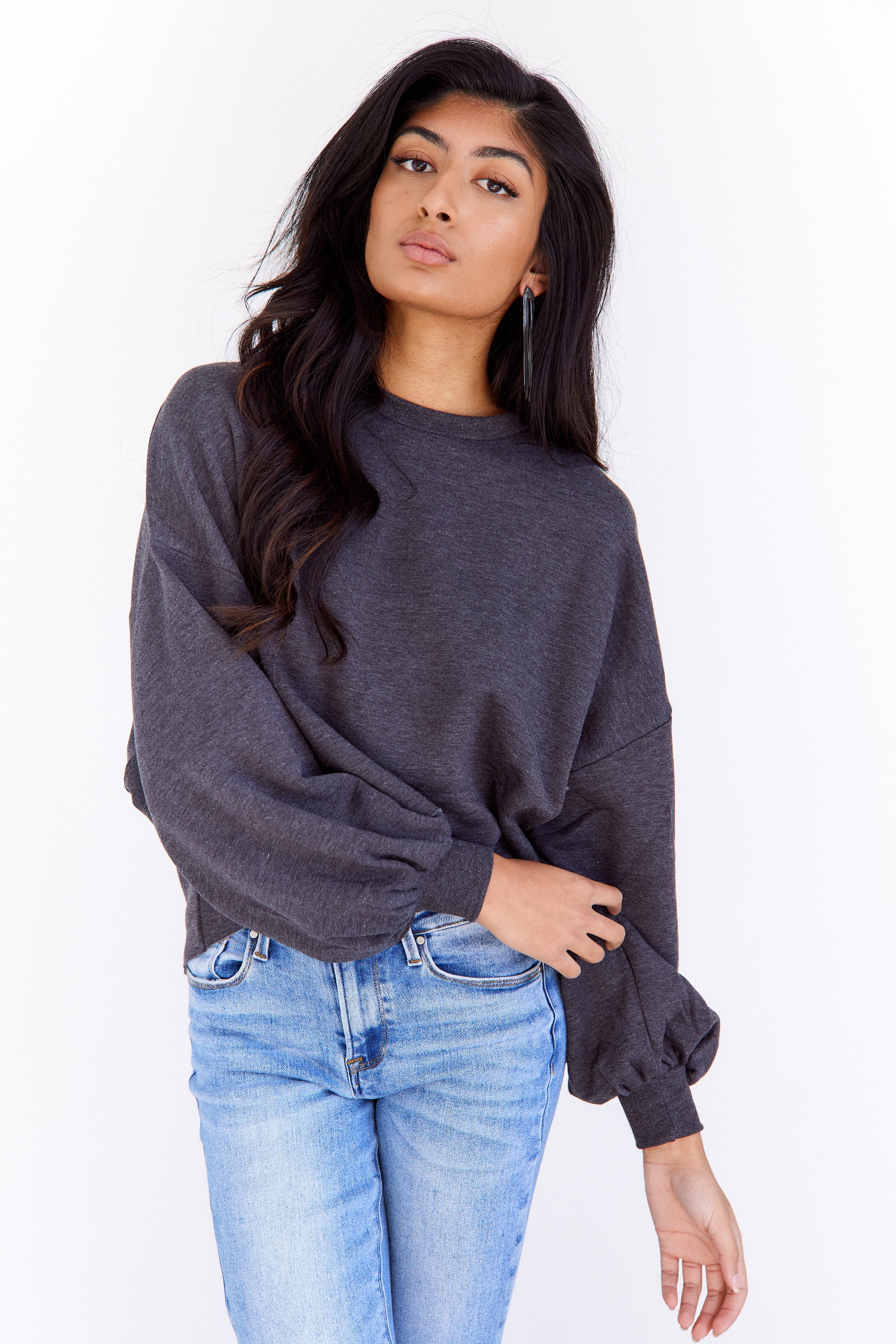SALE - Bianca Cropped Balloon Sleeve Sweatshirt