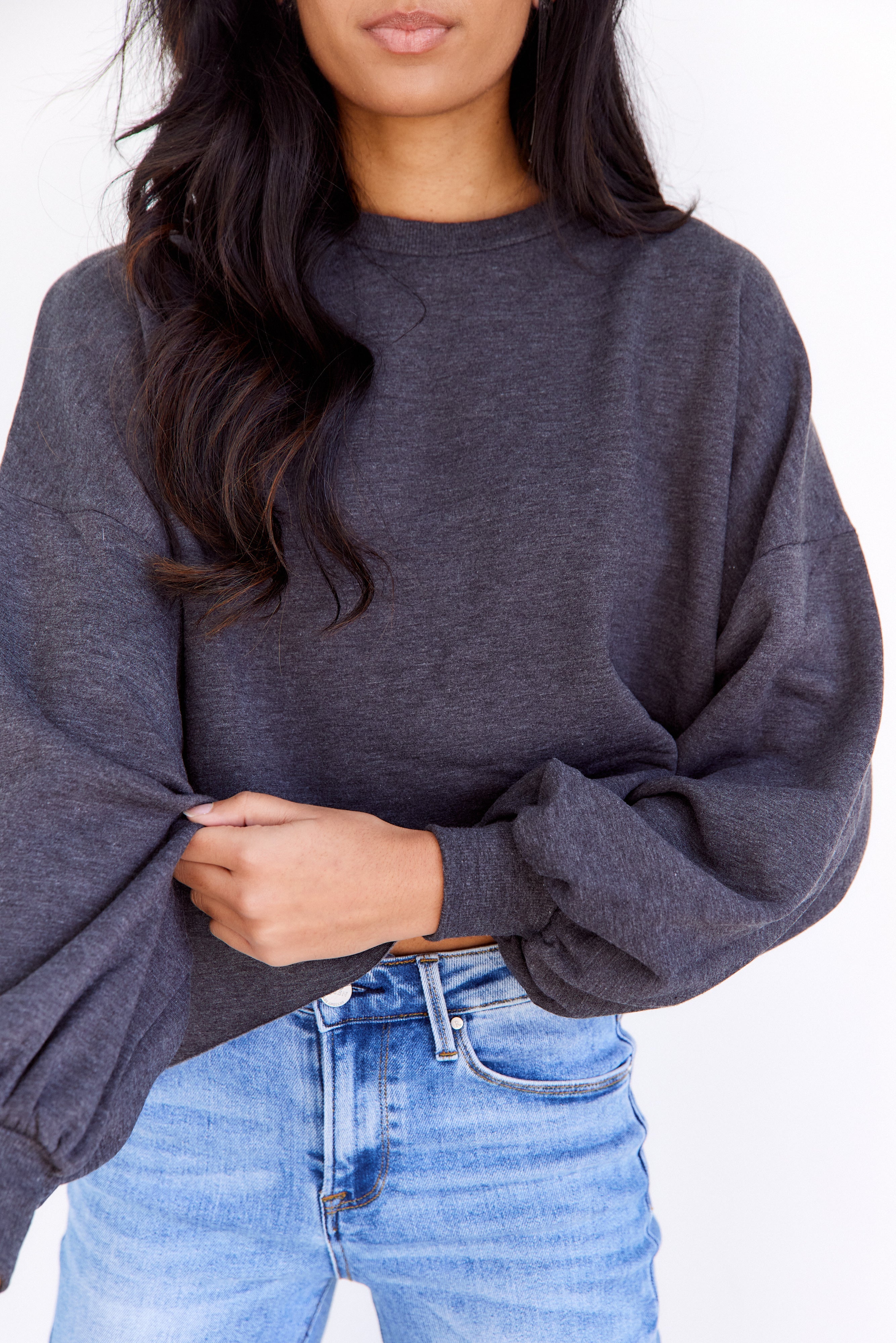 SALE - Bianca Cropped Balloon Sleeve Sweatshirt
