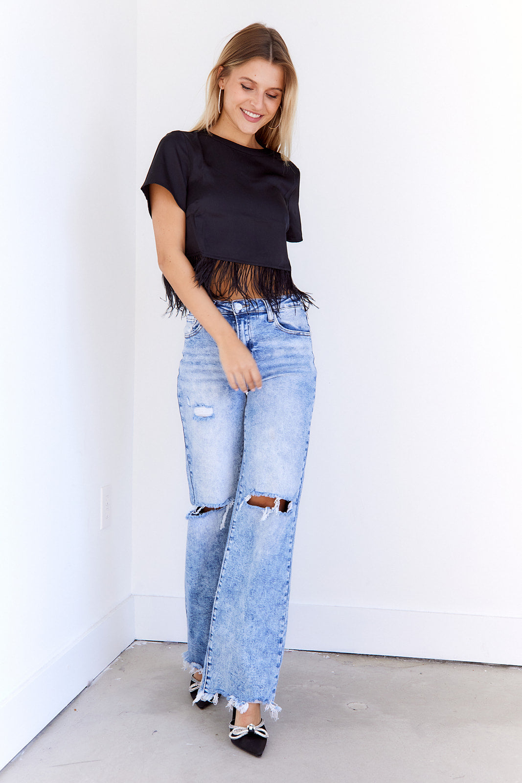 Kayte Feather Trim Tee