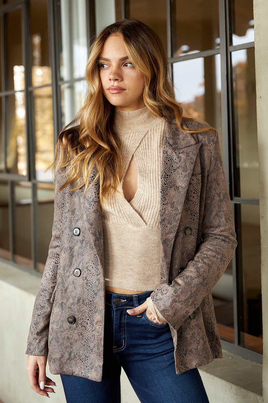 Bonnie Snake Print Faux Leather Blazer