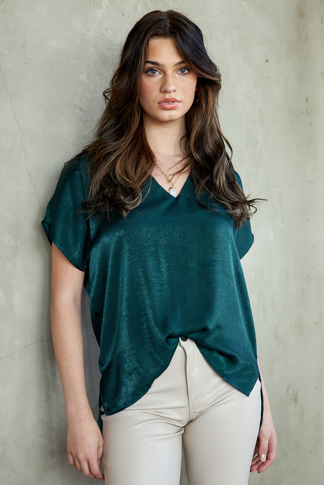 WILLA SATIN VNECK BLOUSE