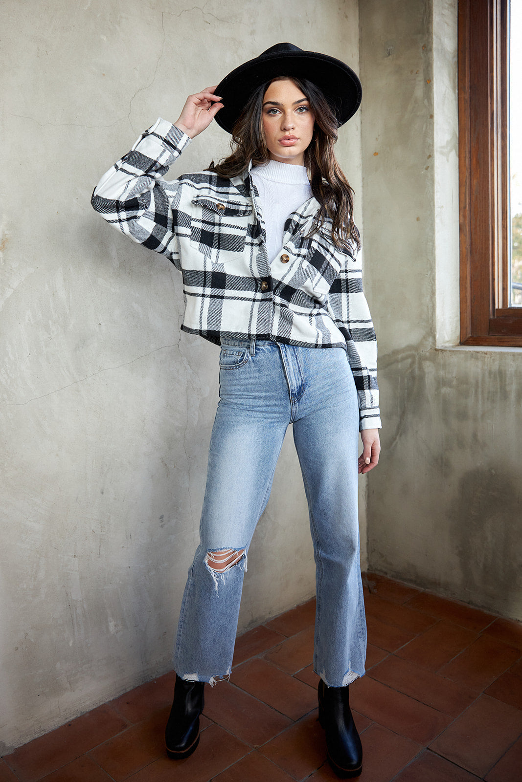 Kami Plaid Button Front Shacket