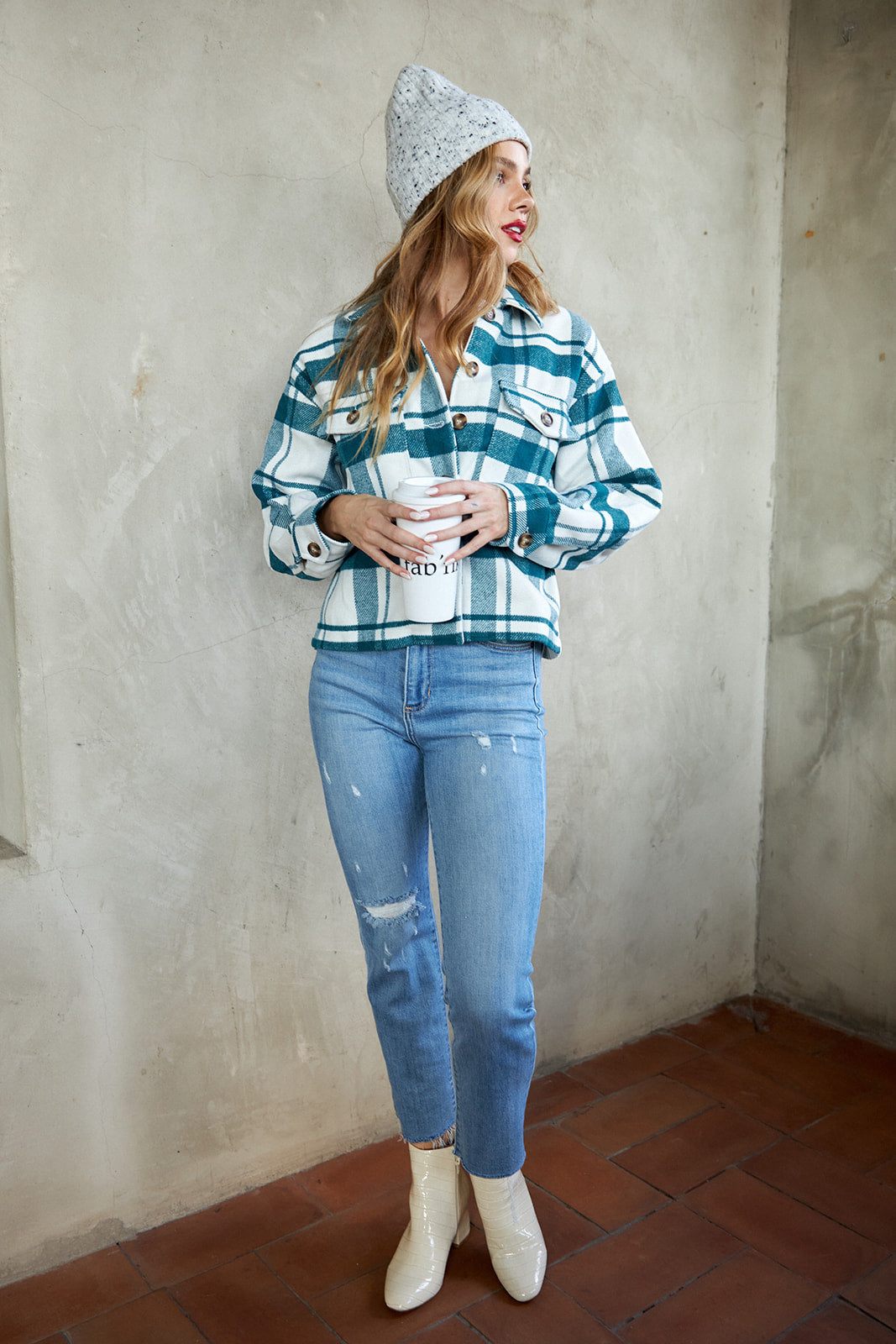 Kami Plaid Button Front Shacket