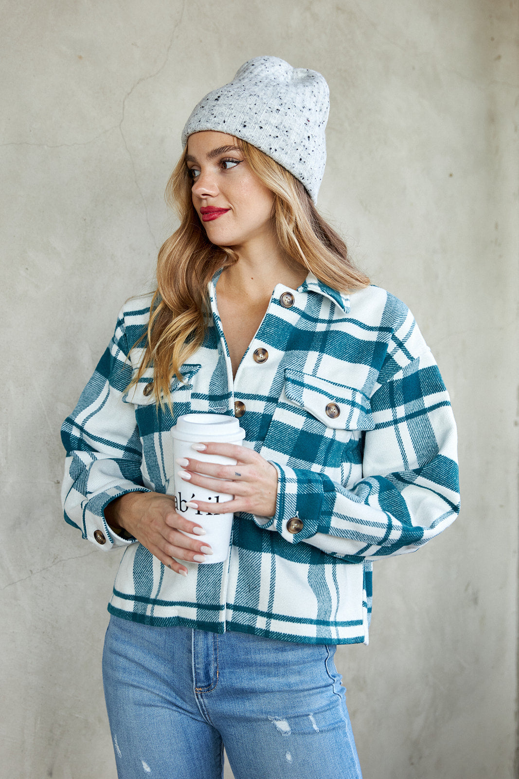Kami Plaid Button Front Shacket