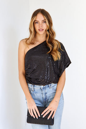 Dillyn One Shoulder Sequin Blouse